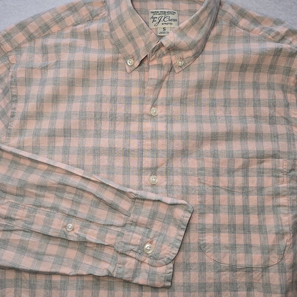 J. Crew Secret Wash Slim Stretch Shirt Small Organic Cotton Check Gingham Pink‎